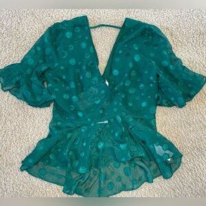 NWT Highline collective green polka dot mesh short sleeve blouse